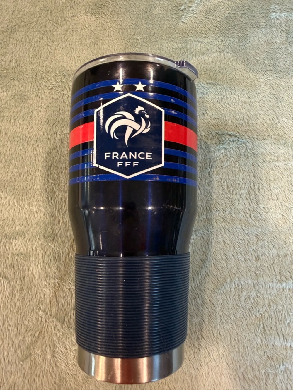 France FFF Travel Tumbler Cup 8-9” Insulated Soccer Fan Mug Blue Red